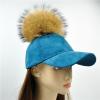 Unique style leather suede cap raccoon fur baseball hat