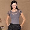 Lace embroidery ribbed bodycon knitted sweater lace insert knitted pullover