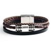 Custom mens silver dumbbell italian leather wrap braided leather bracelet