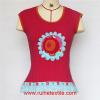 Cotton slim fit sleeveless t shirt with flower embroidery for ladies