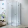 Frameless hinged shower enclosures with tray