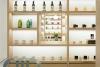 Beauty library boutique cosmetics shop design, log style, natural style, shop design fresh, library